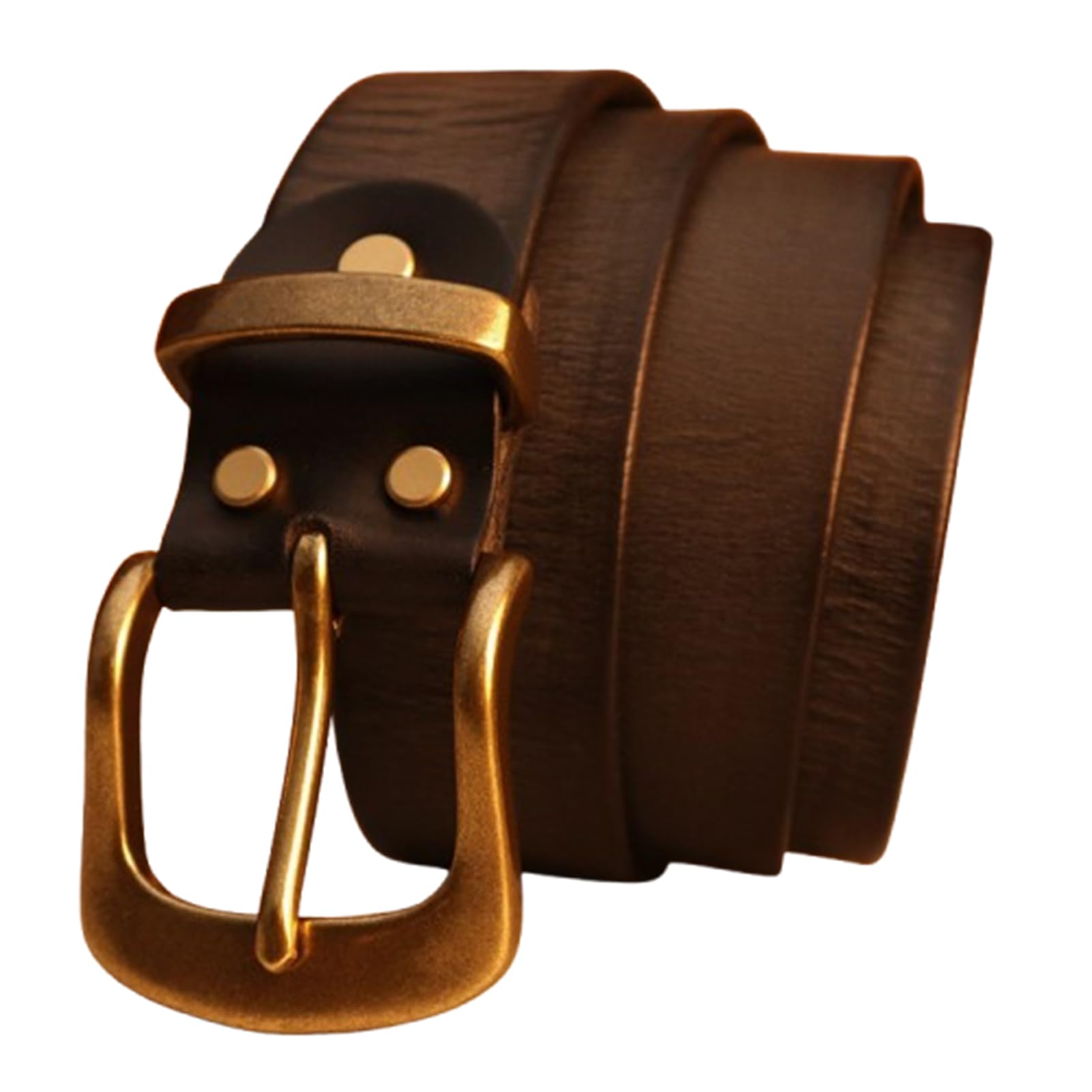 OBASDFD Men's Thicken Full Grain Leather Work Belt Heavy Duty Vintage Cowhide Strap High Hardness Solid Brass Buckle(Black,105cm/41)
