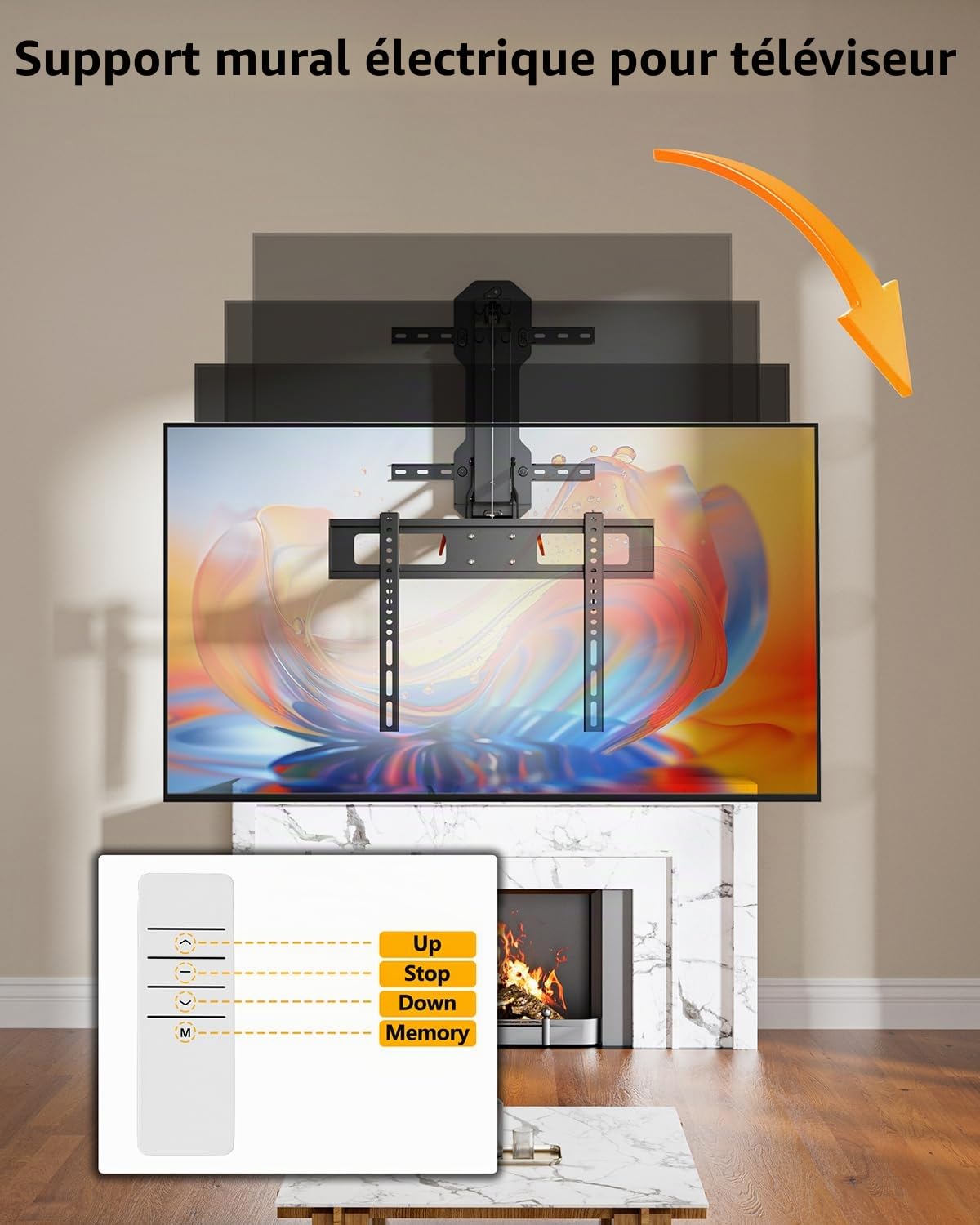 FORGING MOUNT Support TV Électrique au-Dessus de Cheminée avec Télécommande, Support Mural TV Motorisé pour Écrans Plats/Incurvés de 32-85 Pouces jusqu'à 40 kg, Pivotant Inclinable, Max VESA 600x400mm