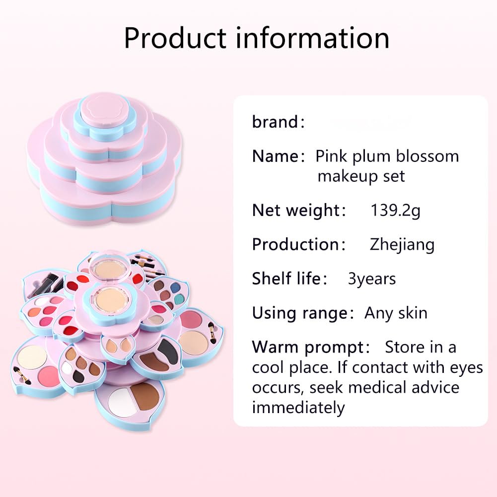 Brrnoo Pflaumenblüten-Make-up-Disk-Set mit Concealer-Lippenstift-Pinseln, Langanhaltender Lipgloss, Lidschatten, Kosmetik-Werkzeug-Set für den Täglichen Make-up-Bedarf