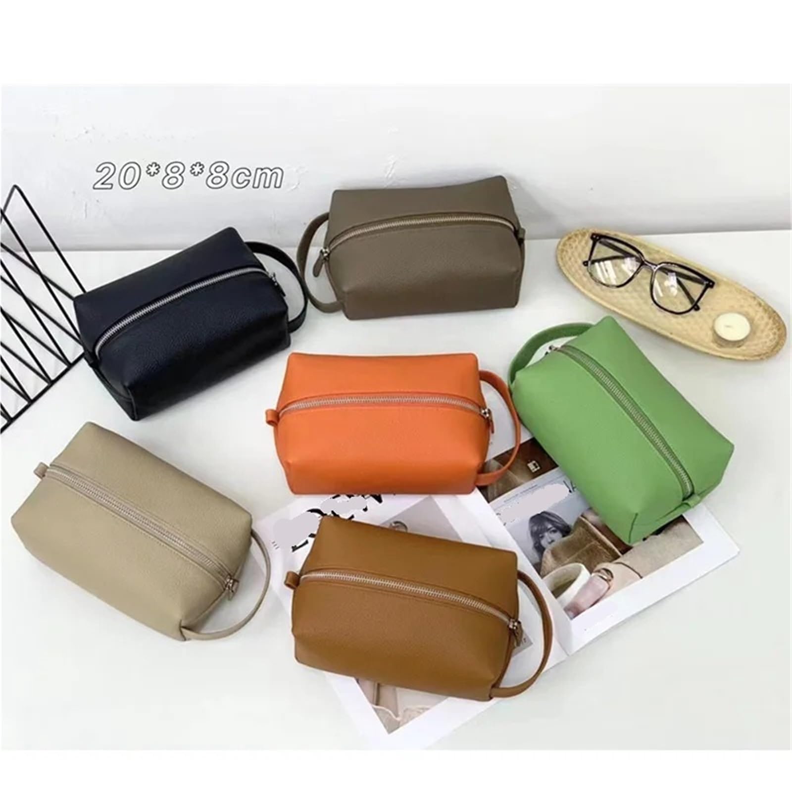 Pochette per il trucco Borsa da viaggio in pelle, grande capacità, portatile, for cosmetici, for donne e uomini(Light gray)
