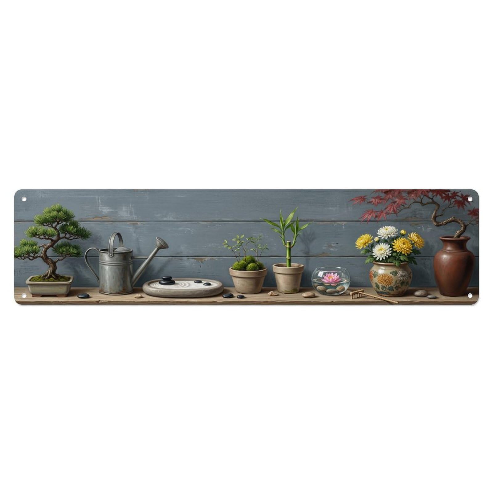 Fqnyr Style Metal Tin Sign Garden Tools Japanese Zen Garden Pattern