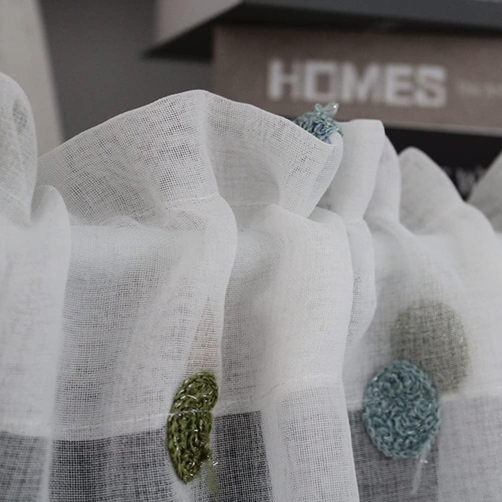Short Curtains, Blackout Curtains, Curtain Transparent Kitchen Sheer Voile Short Curtain Embroidery Light Filtering Sheer Window Curtain Panel for 1Pc,200x130cm Home Kitchen Decor Short Curtain (150