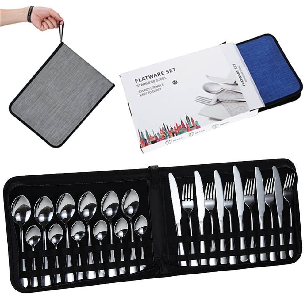 Ensemble De Couverts en Acier Inoxydable Forgé 24Pcs, Vaisselle À Couverts De Couverture pour La Fête De Voyage À Domicile, Mirror Polonais Et Lave-Vaisselle,Argent