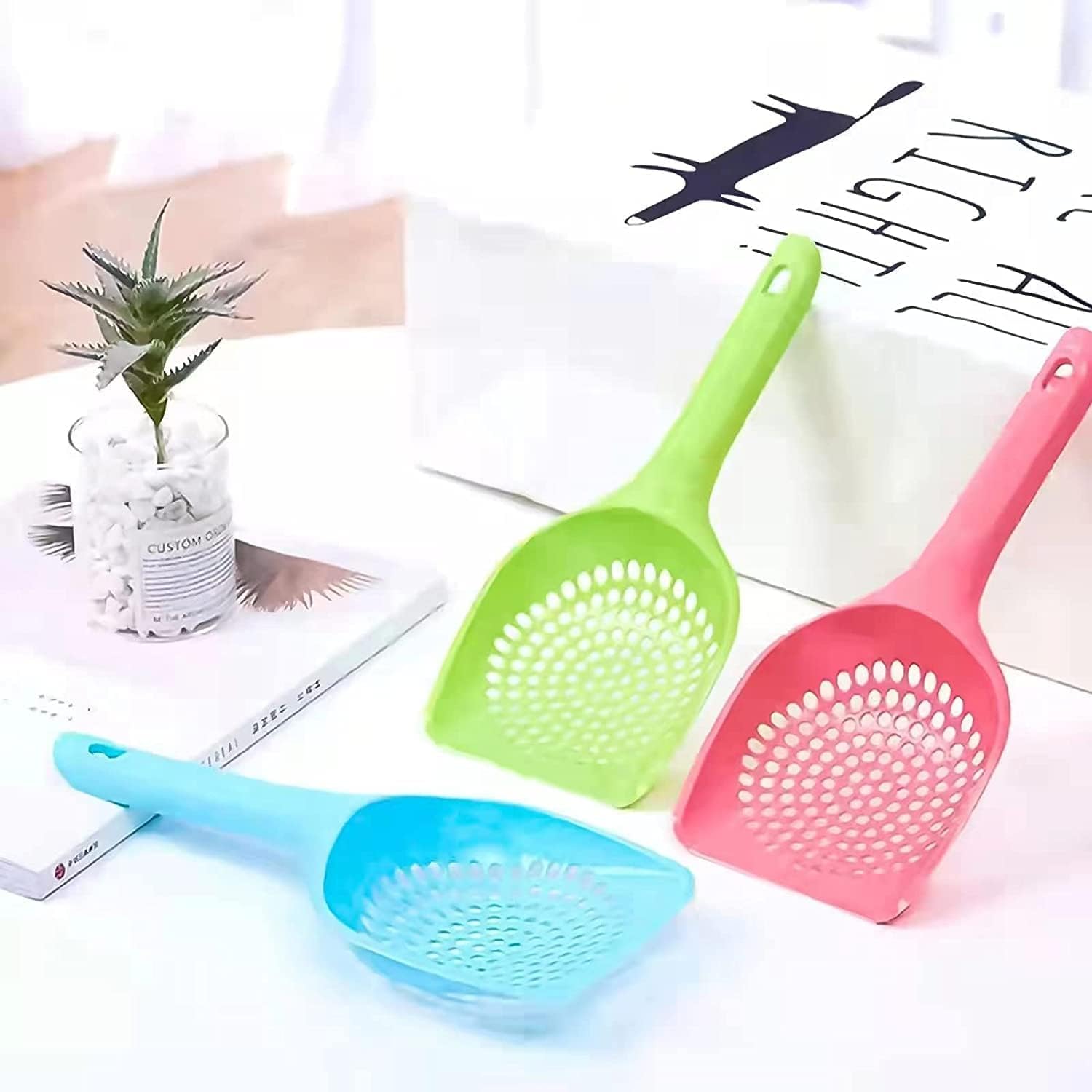 Paletta Lettiera Per Gatti Con Supporto - Fori 7mm, Materiale Antibatterico, Rosa