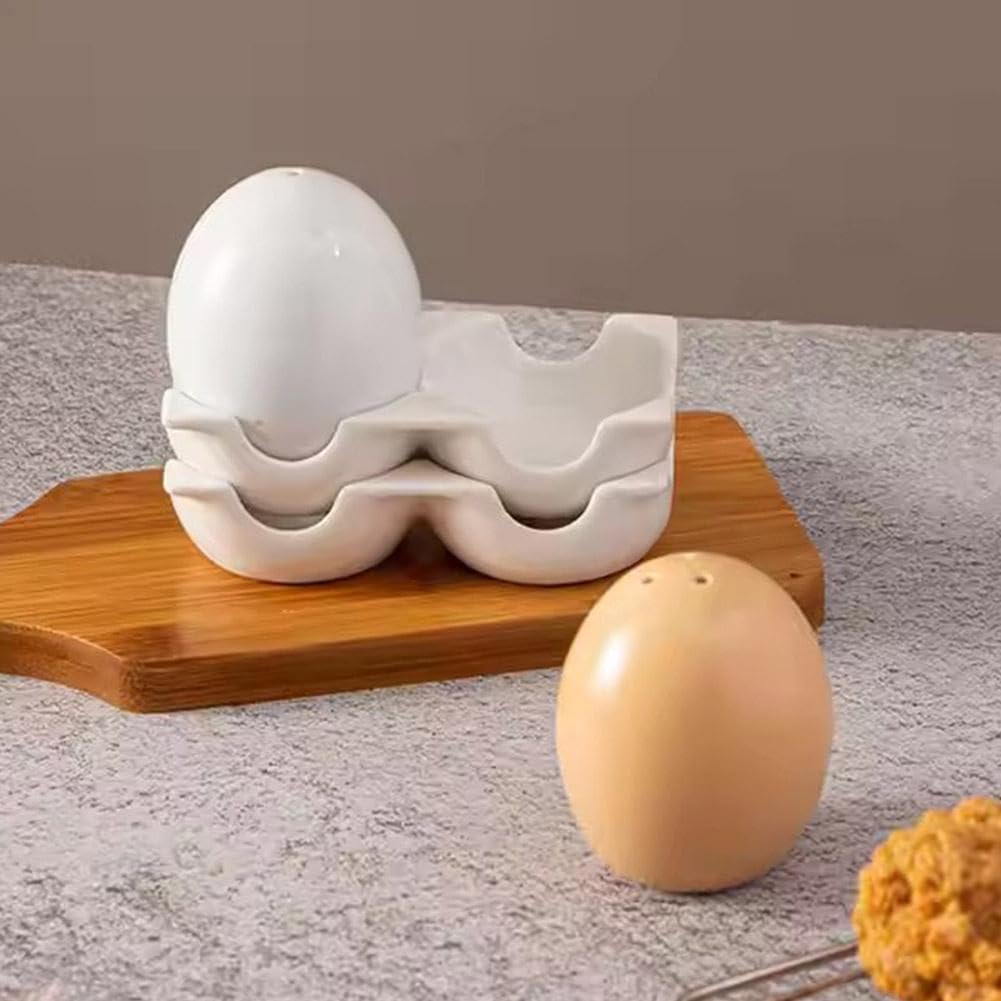 Ensemble salière et poivrière en céramique en forme d'œuf, pot à épices amusant, mini shaker marron en forme d'œuf avec support de support pour épices de cuisine