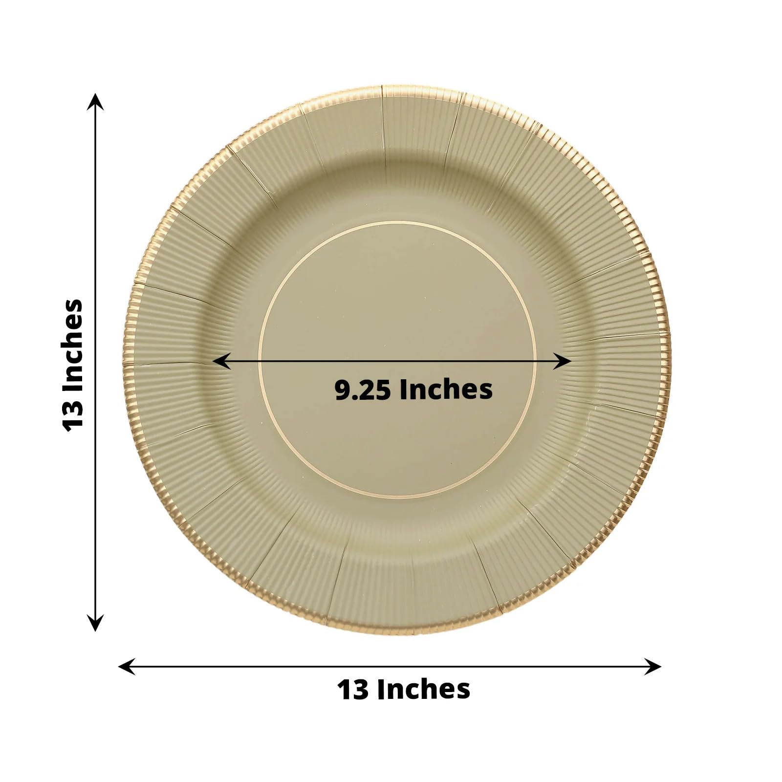 25 Khaki 13-inch Round Disposable Paper Charger Plates Metallic Trim for Weddings Parties Birthdays Receptions Events Catering Buffet Dinnerware Tableware Decorations