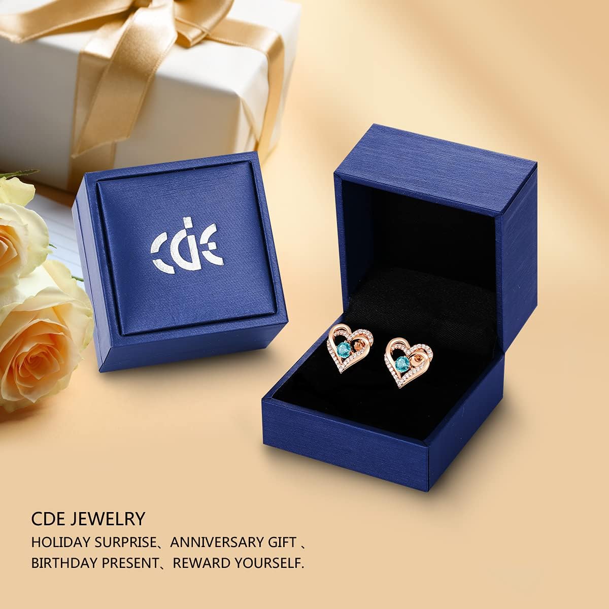 CDE Forever Love Heart Stud Earrings for Women, 925 Sterling Silver Birthstone Heart Stud Earrings Christmas Day Mother's Day Gift Anniversary Birthday Jewelry Gifts for Women Wife Her - Image 6