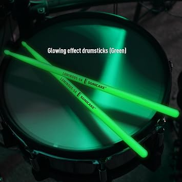 SONICAKE Light Drum Sticks 5 A Luminous Anti-Slip Handles Nylon Drumsticks for Drummers Practice and Performance 2 Pairs Blue and Green