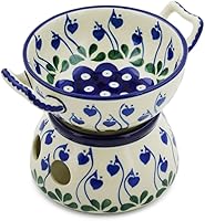 Vista 1 de Juego de fondue de cerámica polaca, 10 onzas, corazón sangrante pavo real