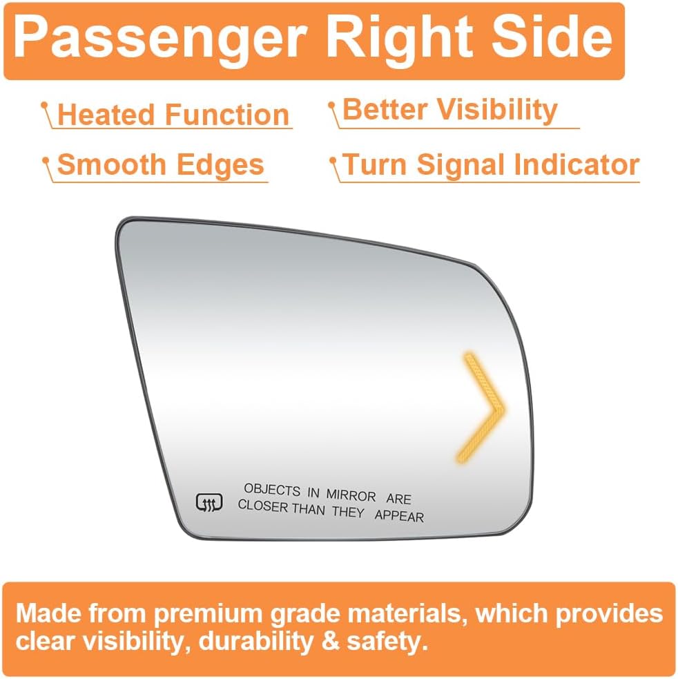 Senzeal Passenger Side Heated Mirror Glass Replacement with Turn Signal for Toyota Tundra 2007-2020 Toyota Sequoia 2008-2017 87903-0C030 (Right Side)