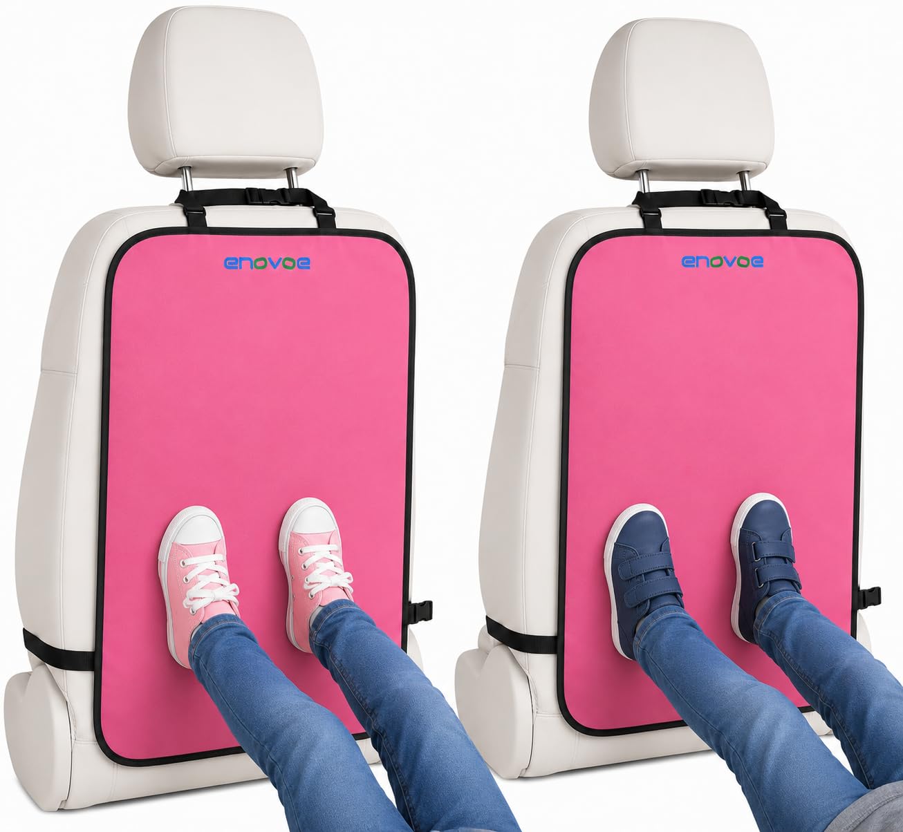 Enovoe Kick Mats - Set of 2 - Back of Seat Protector for Kids Feet - Car Seat Back Protector - Shields from Dirt and Scuffs - Durable Material - 16.8x32.8inch - Pink - Kick Mats Back Seat Protector