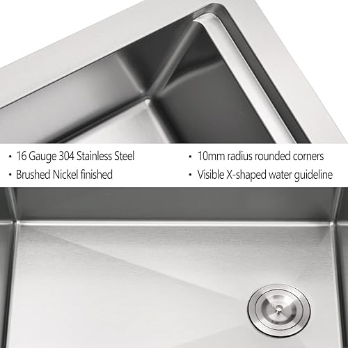 Miniatura 6 de Gabhar - Fregadero de cocina con estación de trabajo de acero inoxidable de 32 pulgadas con drenaje desplazado, fregadero de cocina de acero