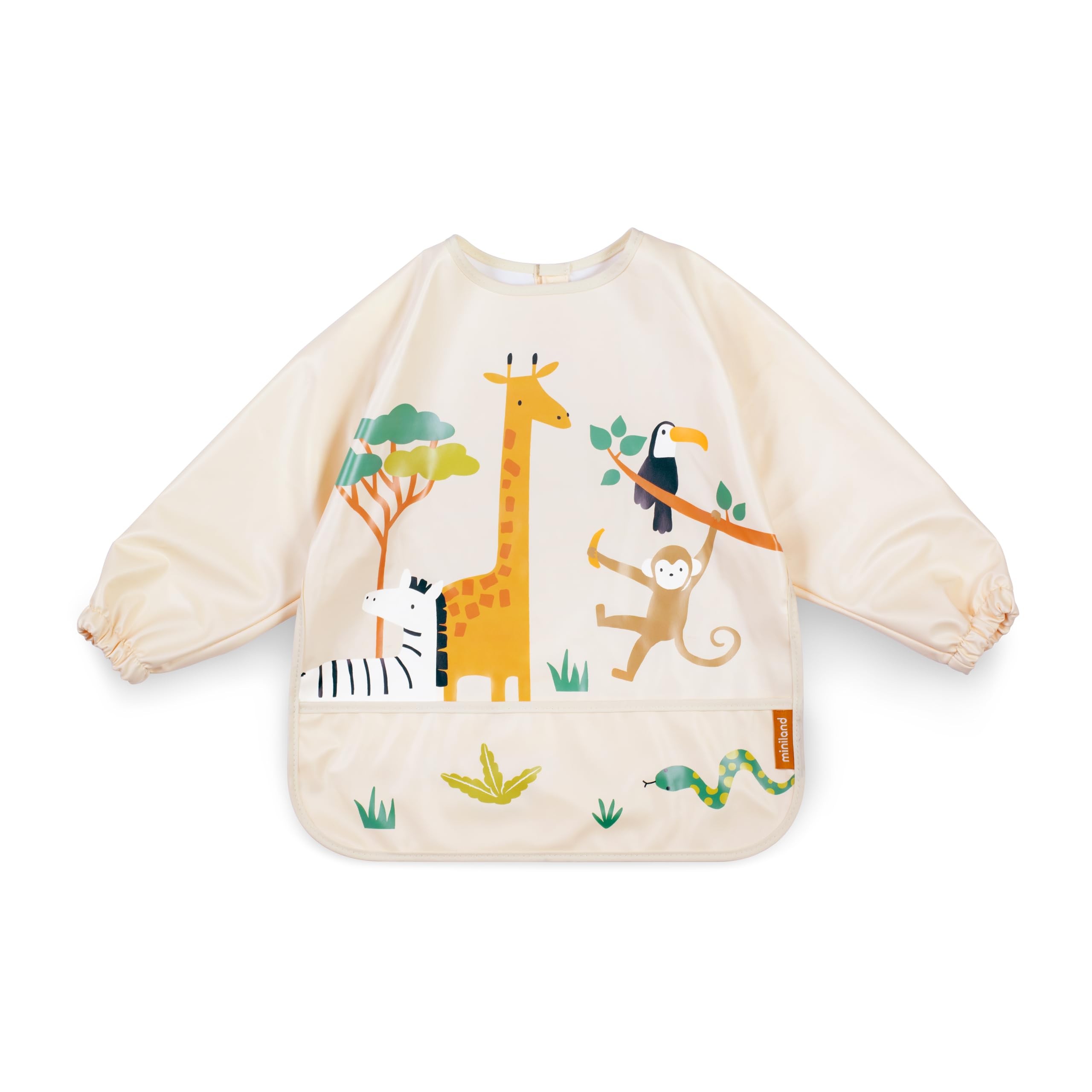Miniland - Waterproof Long-Sleeved Bib, Nursery Bib for Babies (Jungle)