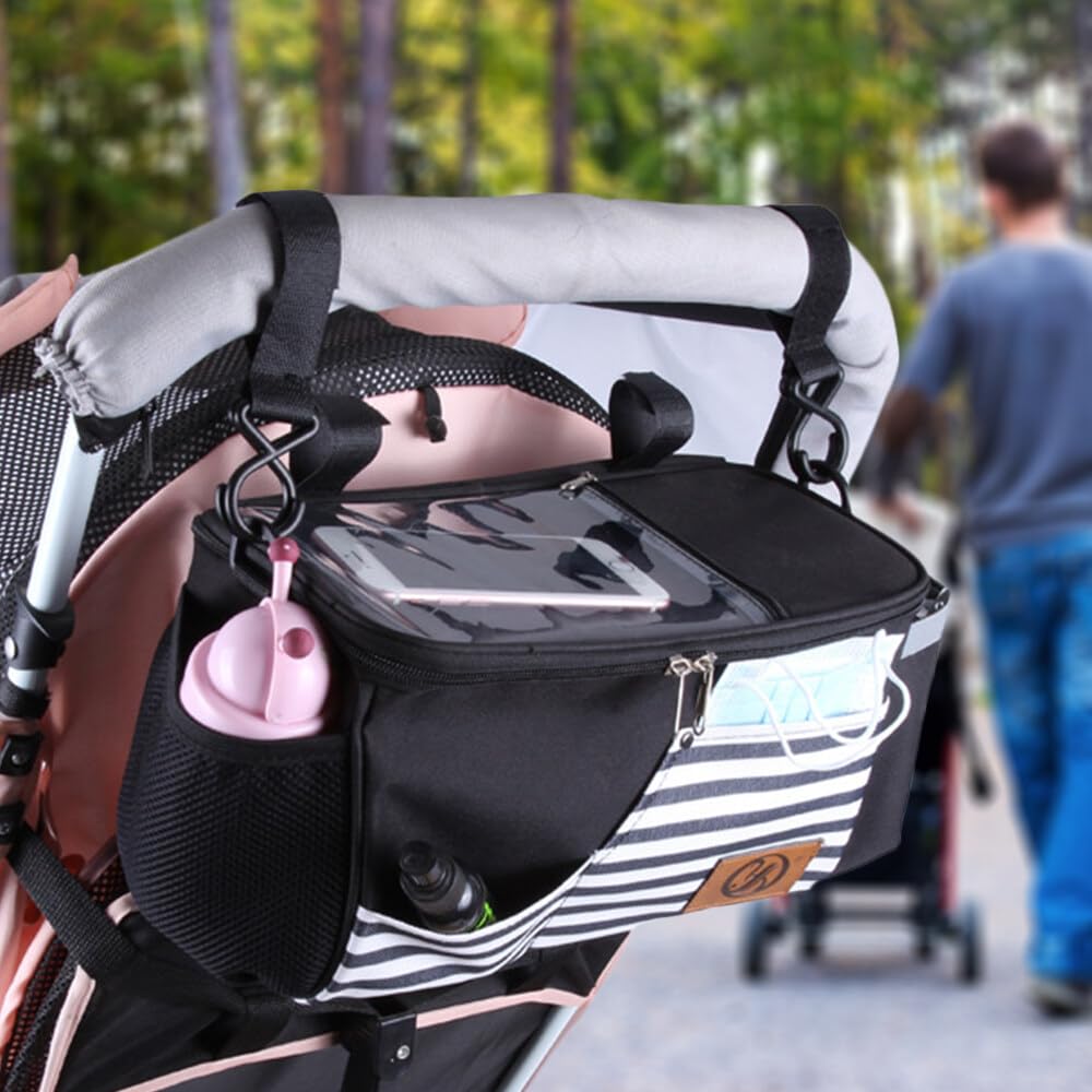 Jadin Bolso Carro Bebe, Multiusos Bolsa Carro Bebe con Correas de Hombro para Biberones, Pañales, Pañuelos y Juguetes, Bolso Bebe Carro Universales Accesorios Carro Bebe, Impermeable