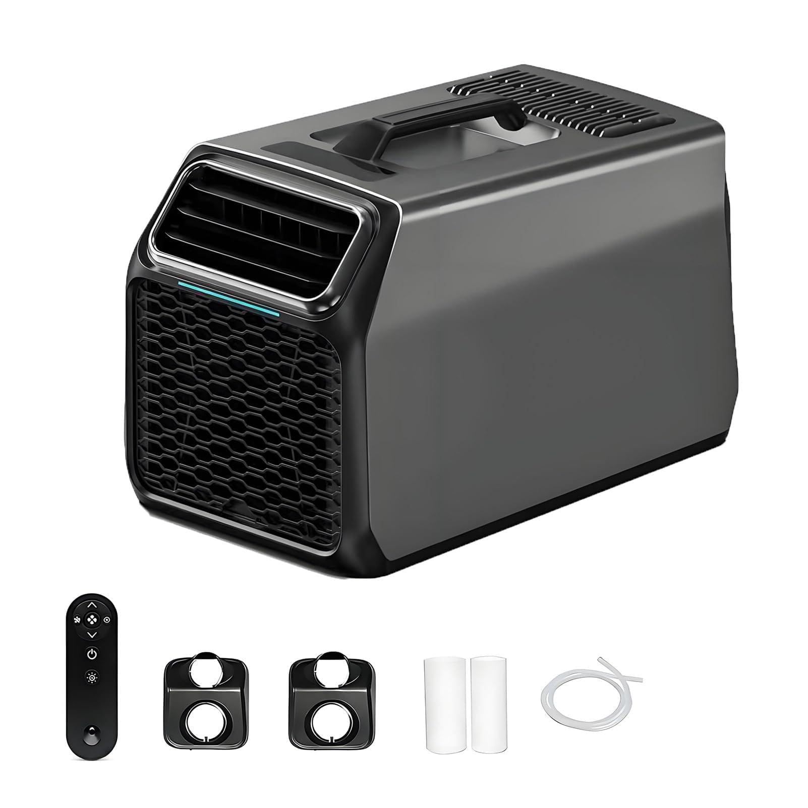 EpyGnom Portable Camping Air Conditioner, Quiet 4-in-1 Cooling Tent AC Unit for Rooms up to 1-11㎡, Efficient Cooling + Dehumidify, with Fan & 24H Timer for Camping, Tent, Truck, Home Grey-800W