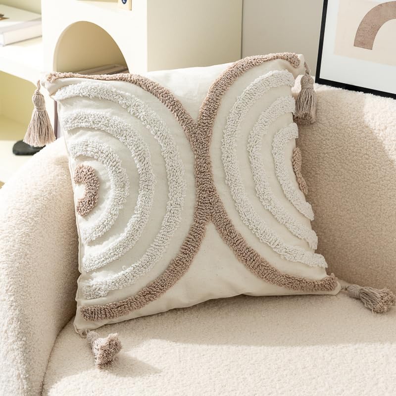 1/2 szt. kremowe boho poszewki na poduszki dekoracyjne 45 x 45 cm pętelkowe poszewki na poduszki frędzle lniane kwadratowe poszewki na poduszki na sofę do sypialni