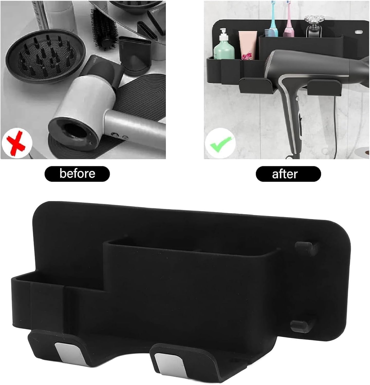 Soporte De Pared para Secador De Pelo, De Silicona, Organizador Universal para Maquillaje, Dormitorios Y Baños., Grey