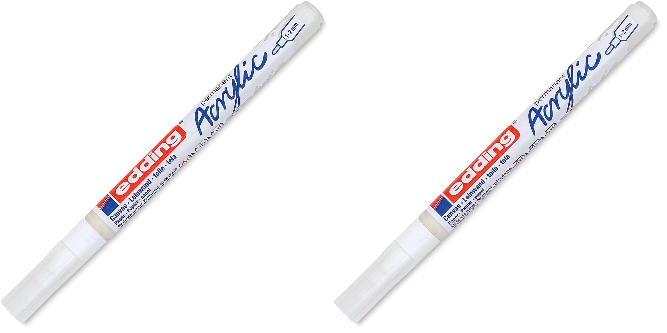 edding 5300 Acrylmarker fein - weiß - 1 Acrylstift wasserfest - feine Rundspitze 1-2 mm - Acryl Farben zum Malen auf Leinwand, Malpapier und Holz - Acrylstifte für Steine (Packung mit 2)