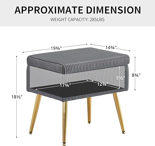 Miniatura 2 de Furnimart Banco de almacenamiento pequeño de terciopelo, otomana tapizada con almacenamiento, taburete cuadrado para tocador, taburete reposapiés