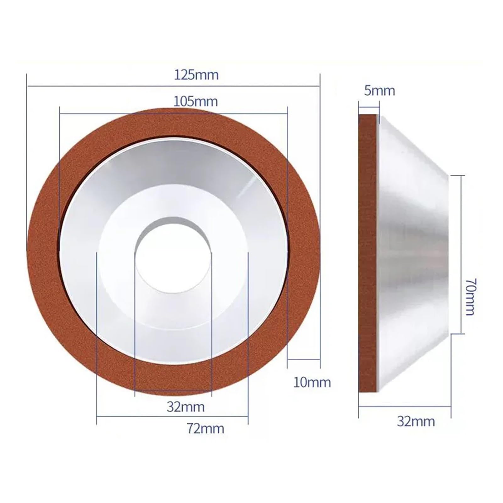 Diamentowa tarcza szlifierska w kształcie misy, spoiwo żywiczne, do ostrzenia noży - rozmiary 100 mm/125 mm/150 mm, 1 szt.(600Grit D125x10x5mm)