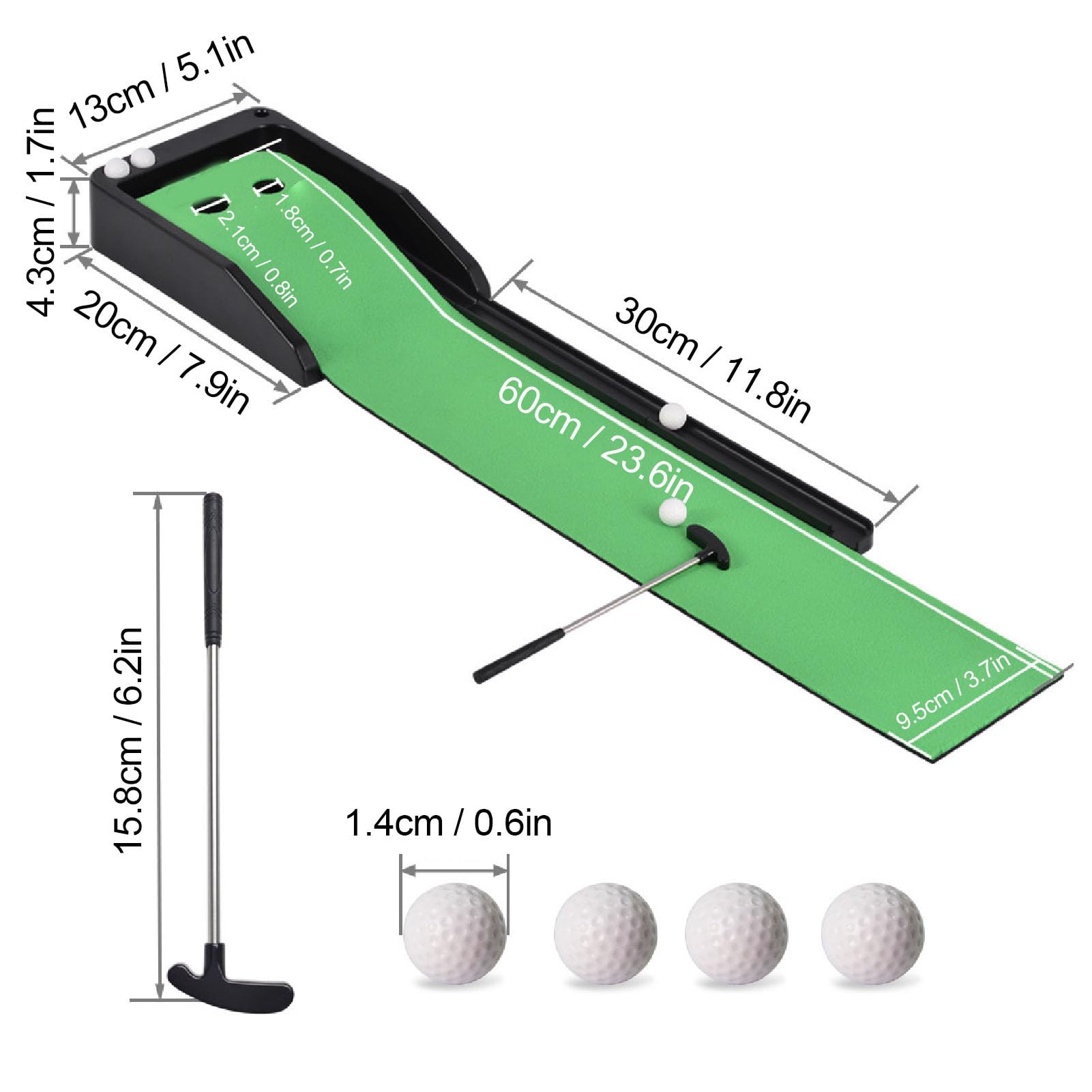 Culnflun Desktop Club Putter Trainer Automatic Return Tracks Rubber Base Club Ball Putting Practice Set Home Office Use