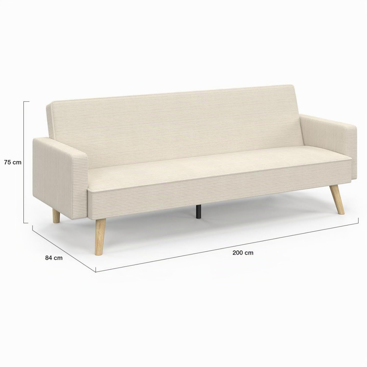 IDMarket - Sofá cama escandinavo recto LARS de 3 plazas de pana beige