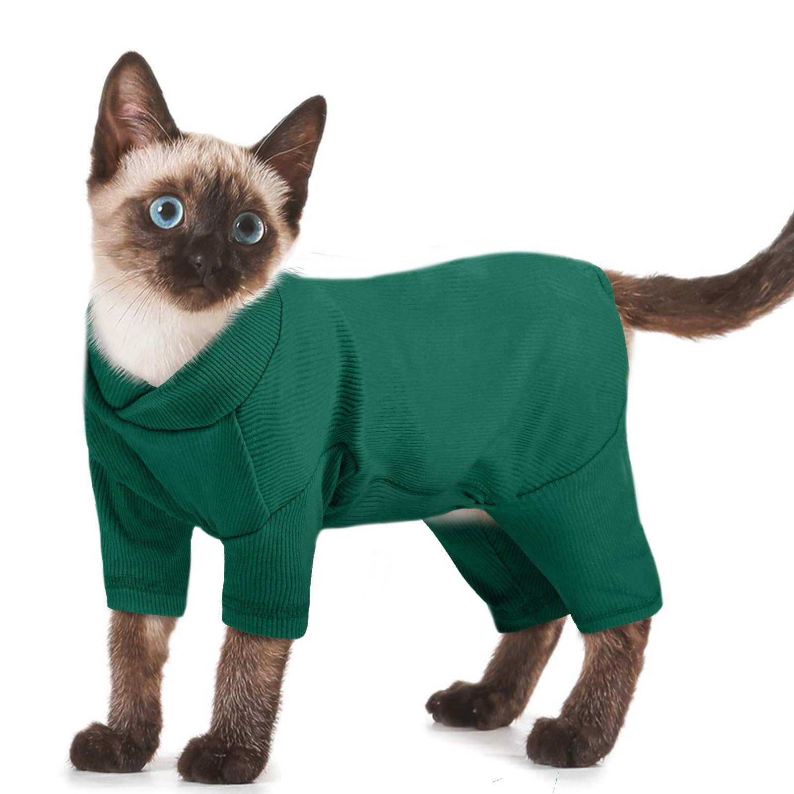 Cat Onesie, Sphynx Clothes Cat Suit to Stop Licking Wounds, Limit Scratching Due to Skin Conditions or Allergies(Armygreen, M)