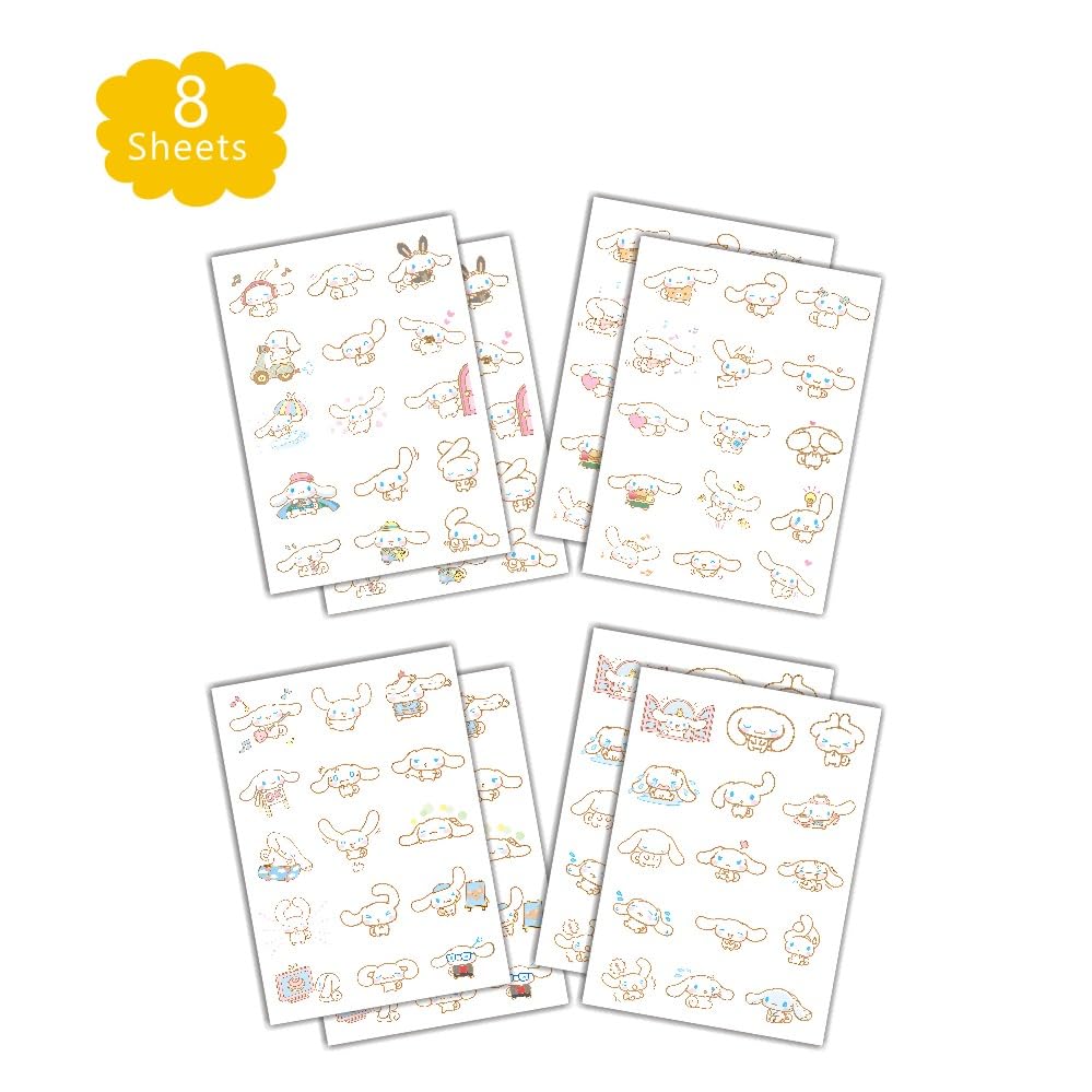 Miniatura 4 de 8 hojas de tatuajes temporales de Cinnamoroll para niños, decoraciones de fiesta de cumpleaños de Cinnamoroll para niños, suministros de fiesta