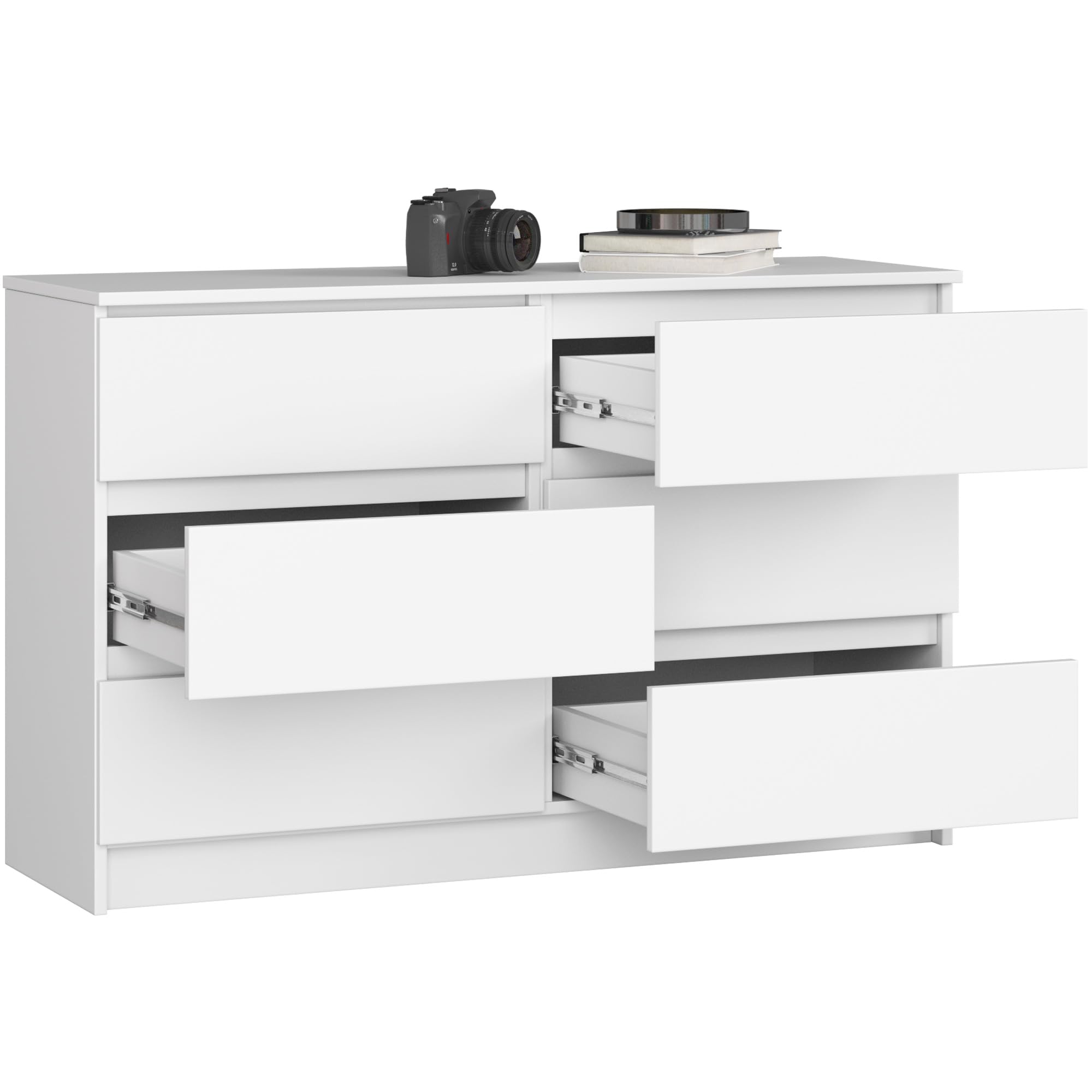 AKORD | Cassettiera K-120 con 6 (2 x 3) Cassetti | Moderna Mobiletto per Soggiorno Sala da Pranzo Camera da Letto Corridoio Bagno | Armadio Cameretta | 120x77x40 cm | Peso 43kg | Bianco