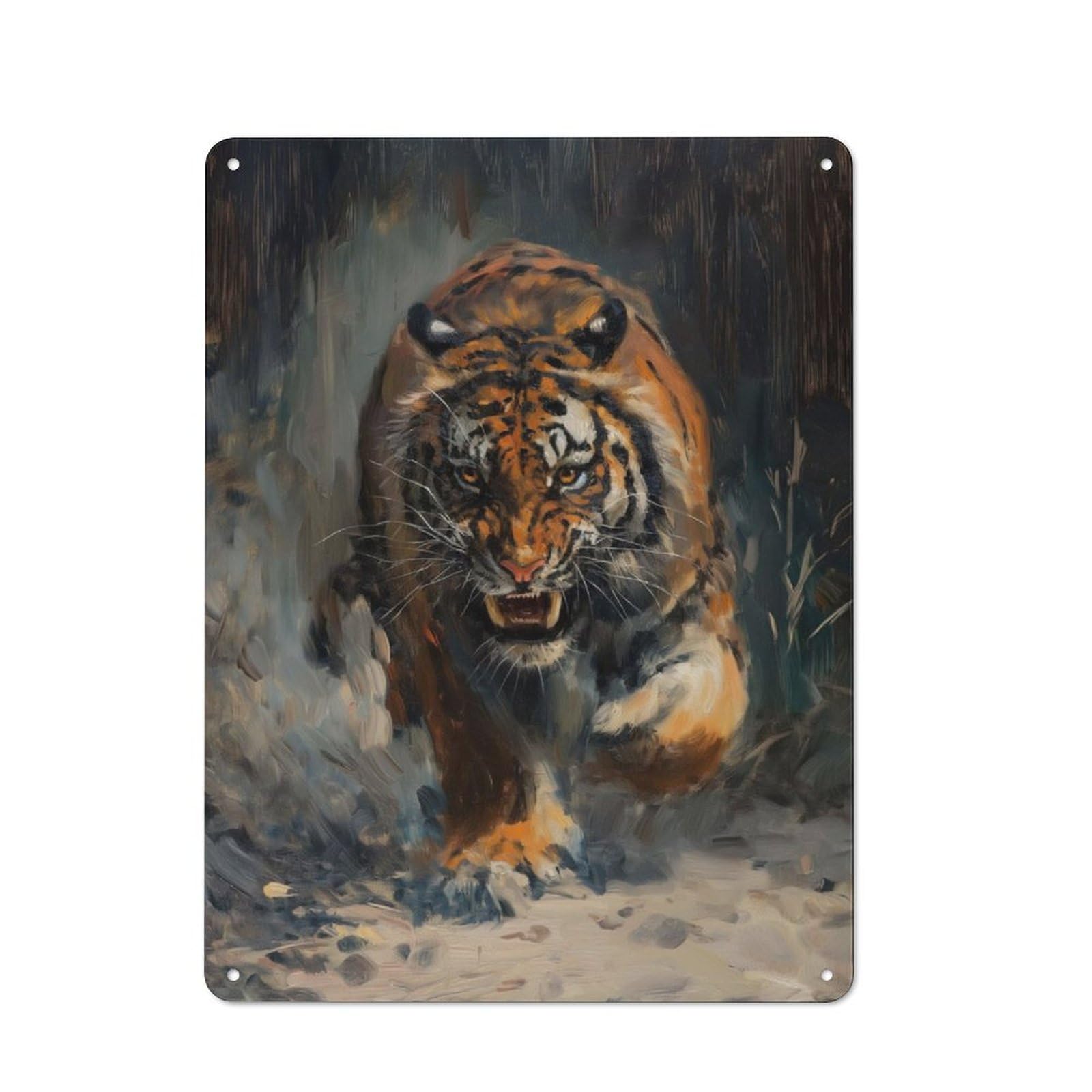 Tiger Angry Scary Hungry Office Metal Sign 40x30cm, Understated Office Wall Decor for Workspace, Cafe, Shop Or Desk Area