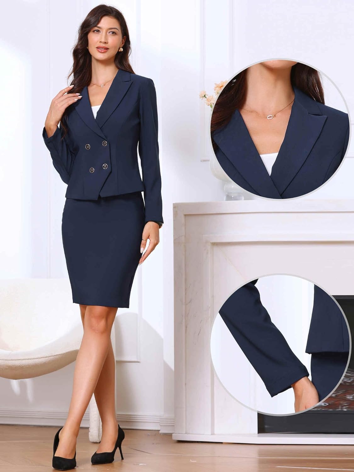 Allegra K Skirt Suit Sets for Women's 2 Pieces Office Double Breasted Blazer Pencil Skirt Business Outfits - Image 2