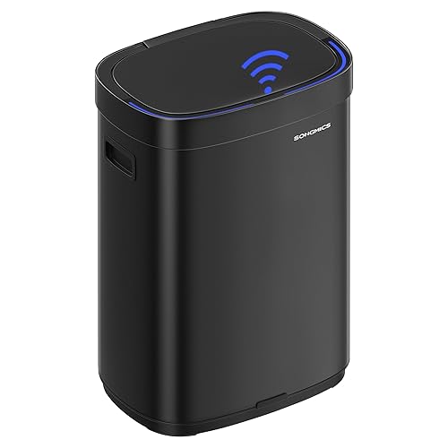 SONGMICS Bote de basura para cocina, 17.2 galones (65 L) con sensor de movimiento, cubo de basura de acero inoxidable, control de olores a ozono,