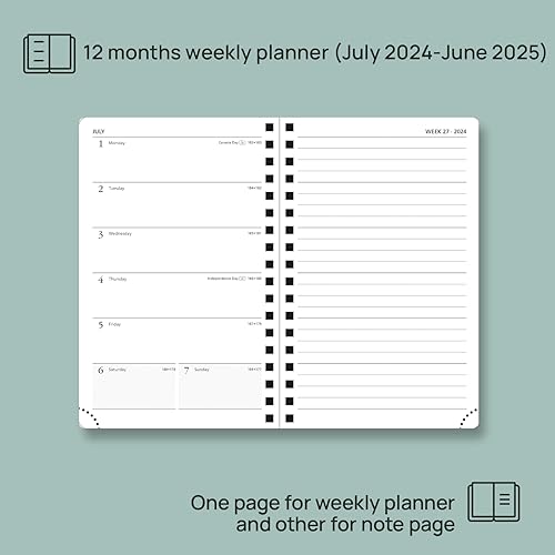 Miniatura 2 de POPRUN Agenda semanal 2024-2025, tamaño de bolsillo, 4 x 6.25 pulgadas, calendario académico pequeño para bolso con cubierta suave en espiral, regla