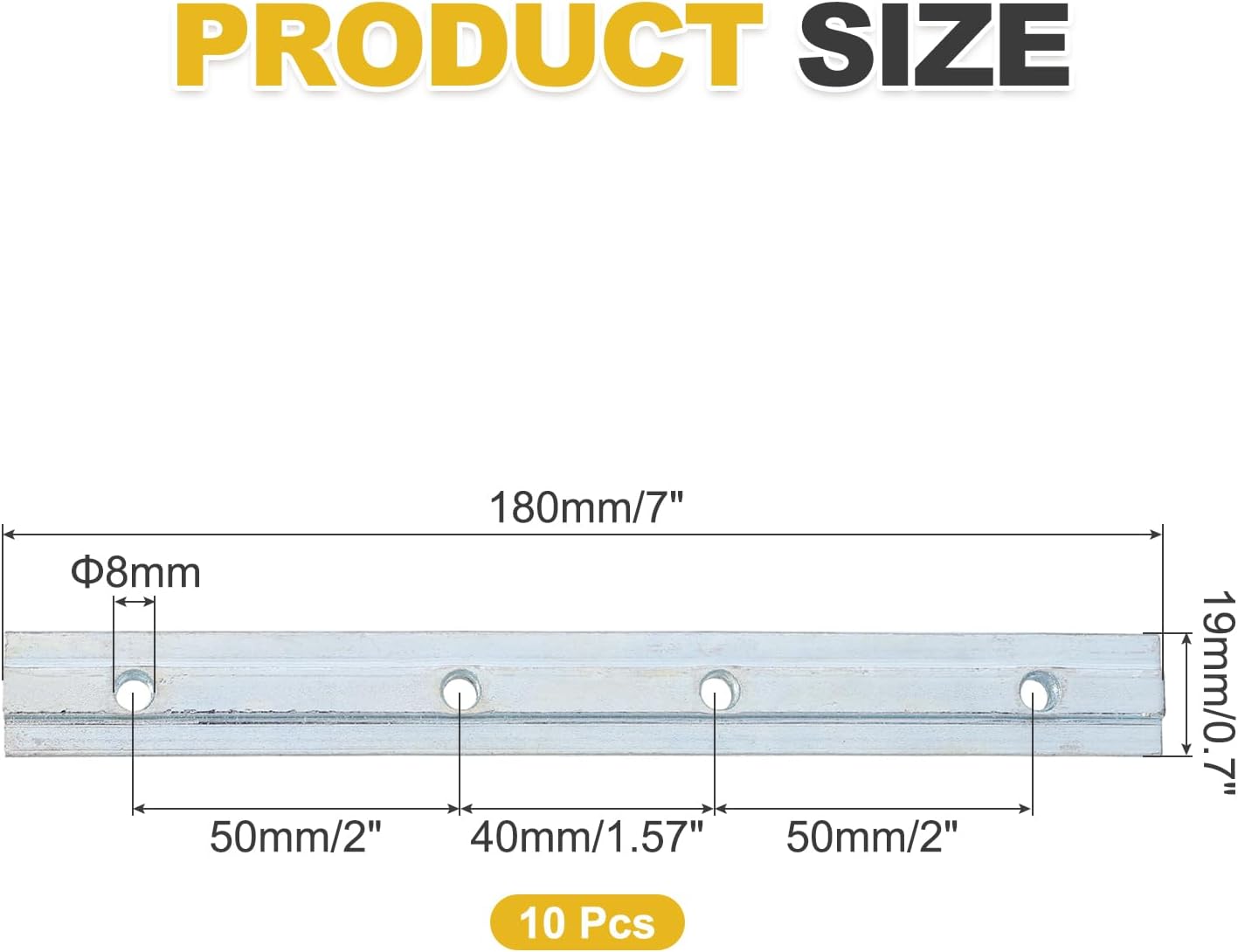 MECCANIXITY 10pcs 4040 Straight Line Inside Connector Joint Bracket, for 8mm t Slot Aluminum Extrusion Profile, 7 Inch M6 Silver