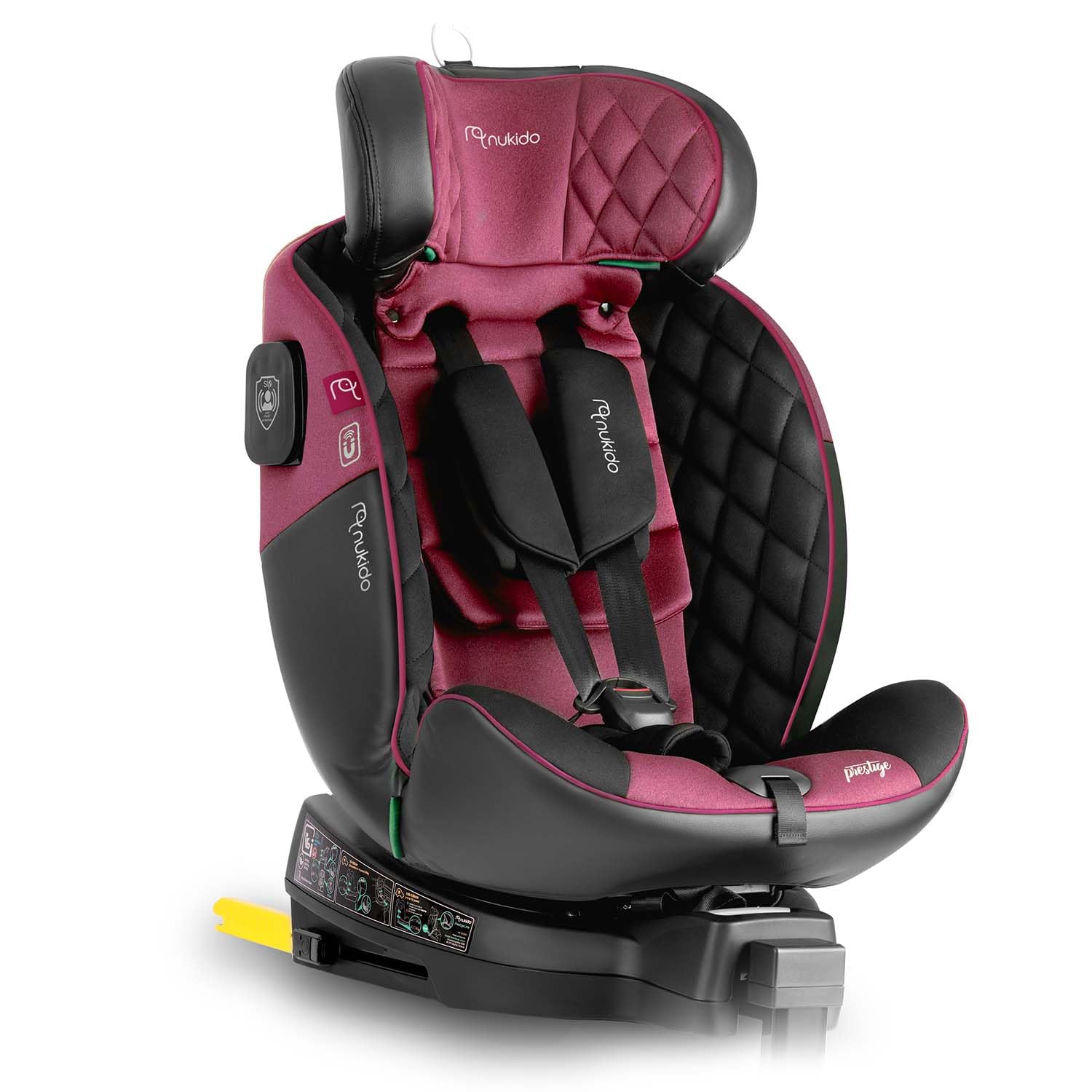 Nukido Kindersitz 360 Drehbar Autositz Kinder Kinderautositz i-Size ISOFIX 5 Punkt Sicherheitsgurt 0-12 Jahre Bis 36 kg Schwarz Rosa Prestige Line