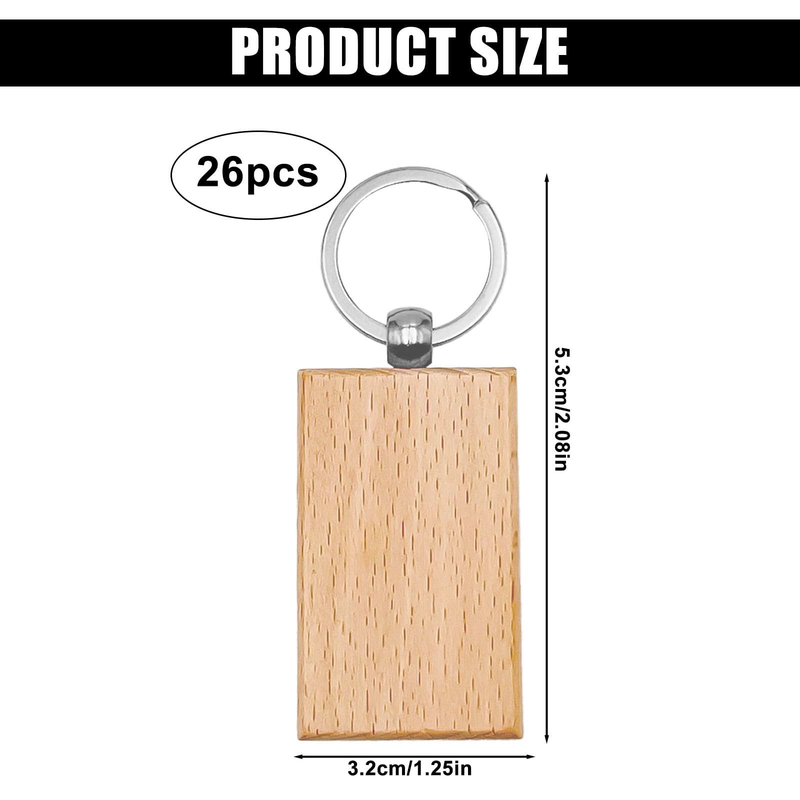 Porte-Clés en Bois: 26 Pcs DIY Porte-Clés en Bois Naturel Bricolage, Porte-Clés en Bois Naturel, Porte Clés Étiquette Gravable Peinte, Bricolage Vierge Porte Clés Bois Brut pour Gravure Peinture