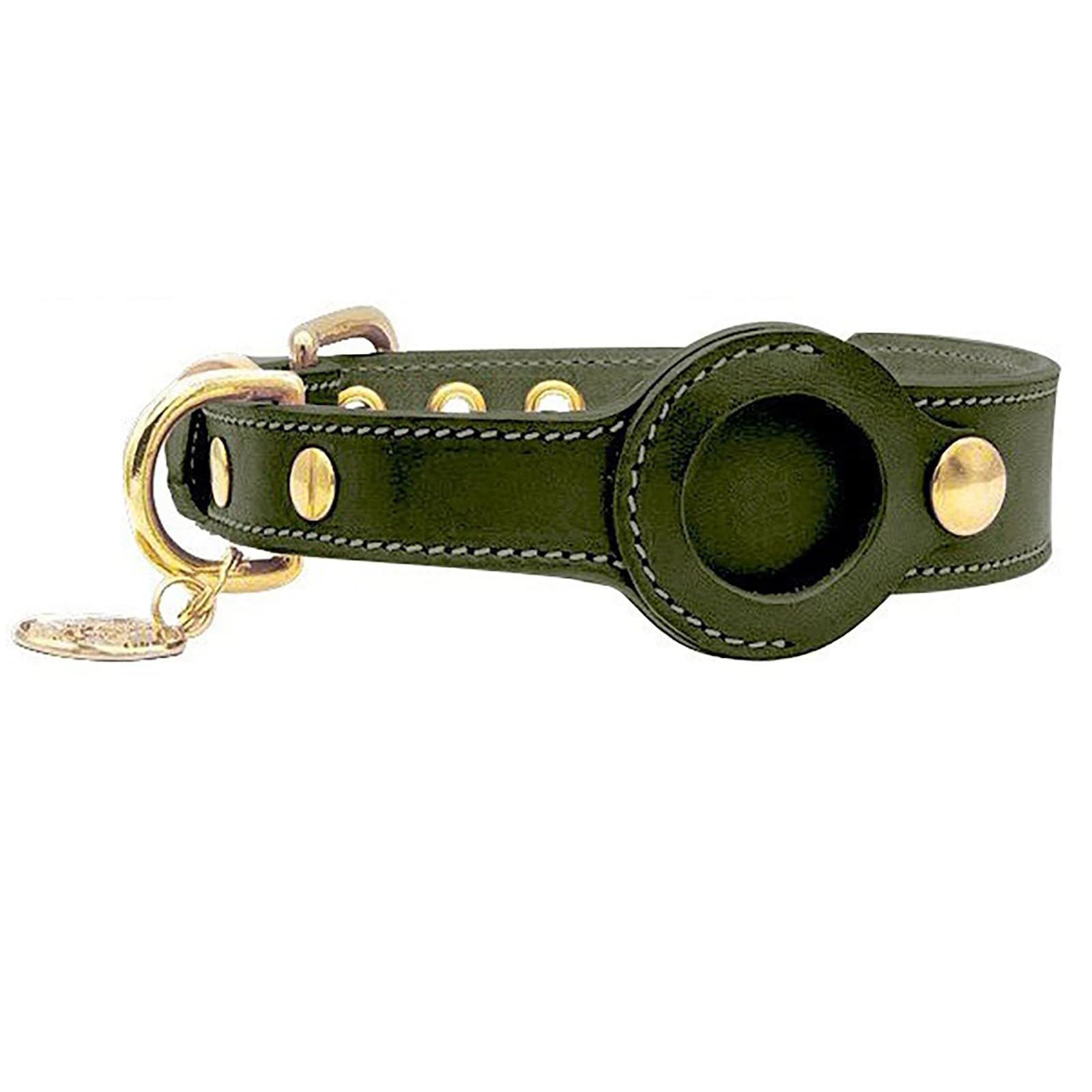 IUOUTG Leather Dog Collar With Tracker Holder, Lightweight Waterproof Anti -Rust Hardware Adjustable Pet Collar For Male Female Dogs