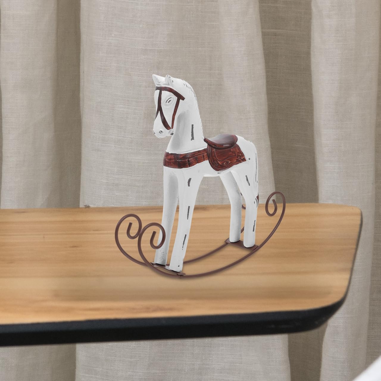 ARTIBETTER Home décor Bookshelf Statue Horse Rocker Woodsy Decor Vintage Decor Rocking Horse Sculpture Miniature Rocking Chair Animal Figurine Household Wooden Pendant