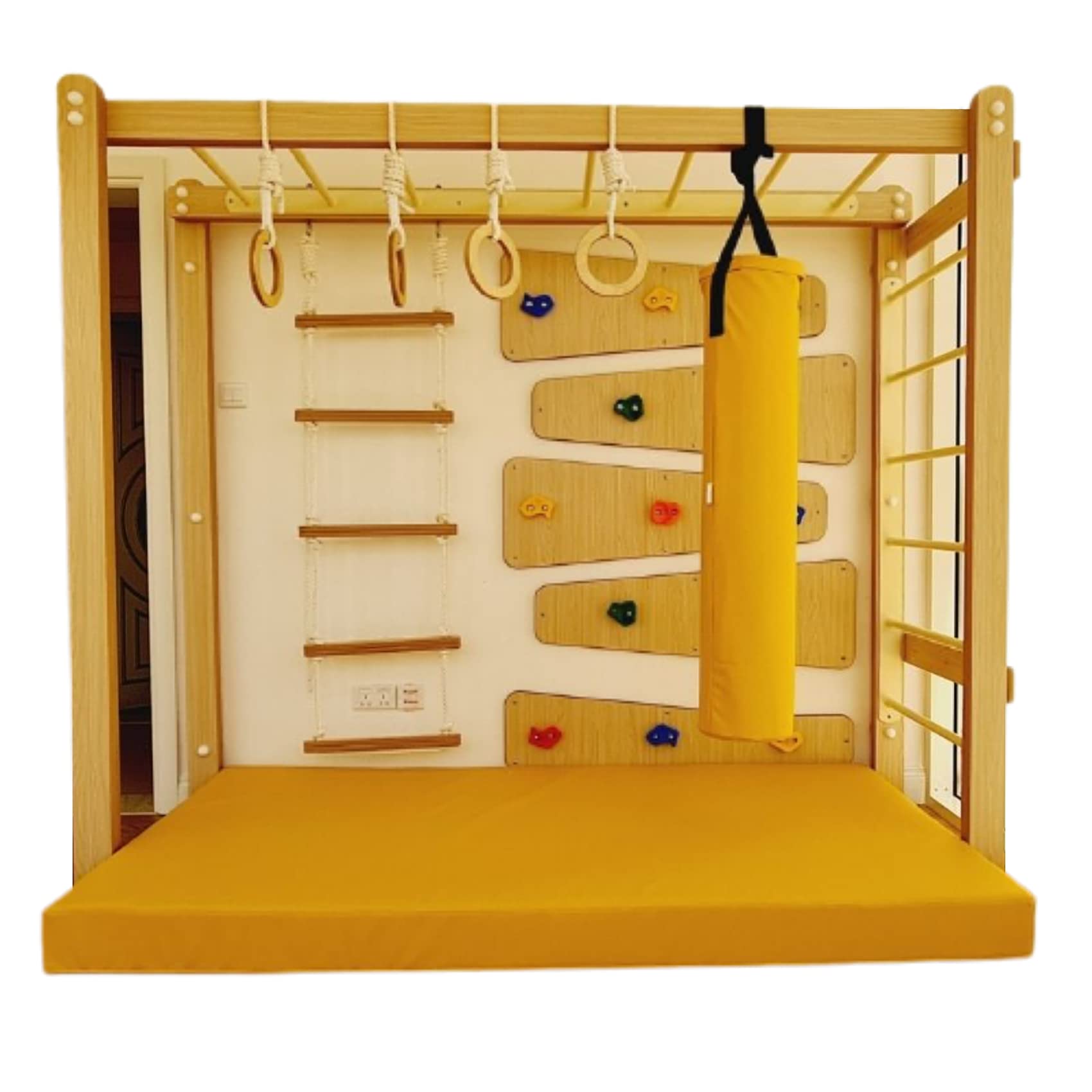 Moon Kids Monkey Bars with Accessories Set – Type 2 Indoor Gymnastics Playground Climbing, Training, Obstacle Activities for Kids Ages 4.5 Years Old - with Mat for Kids Safety