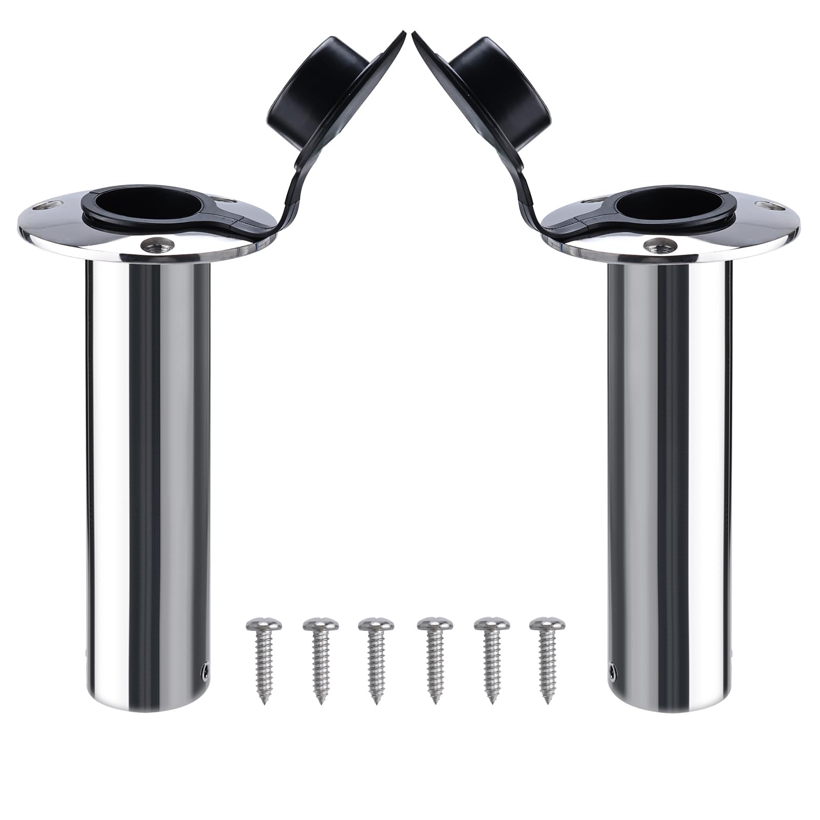 NovelBee 2pcs Fishing Rod Holders with Rubber Cap and Mounting Screws,Stainless Steel Flush Mount Rod Holder for Fishing Boat