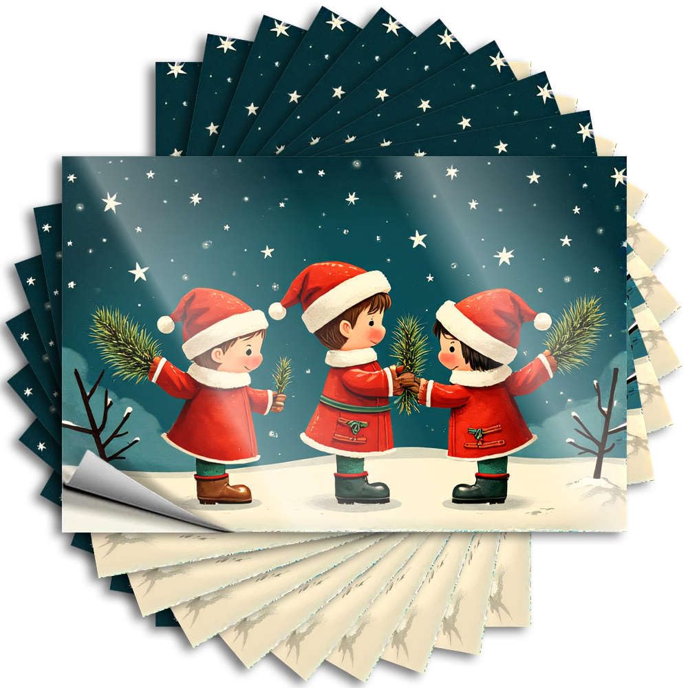 Quote Men Stuff Waterproof Vinyl Sticker | Three Children in Santa Outfits Holding Pine Branches Aesthetic Hard for Gamers DIY Projects(6X9CM)