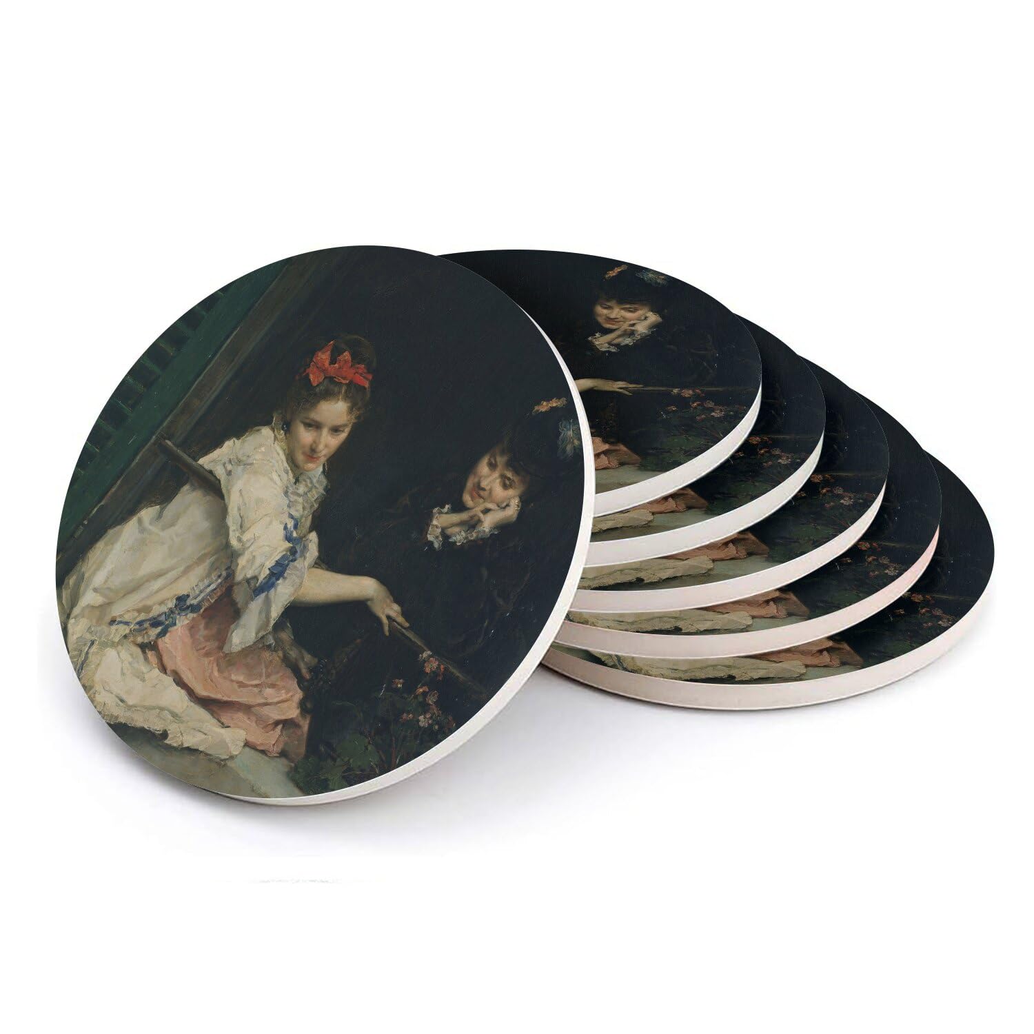 Sous-verre ronds en céramique pour table de salon au design romantique vintage
