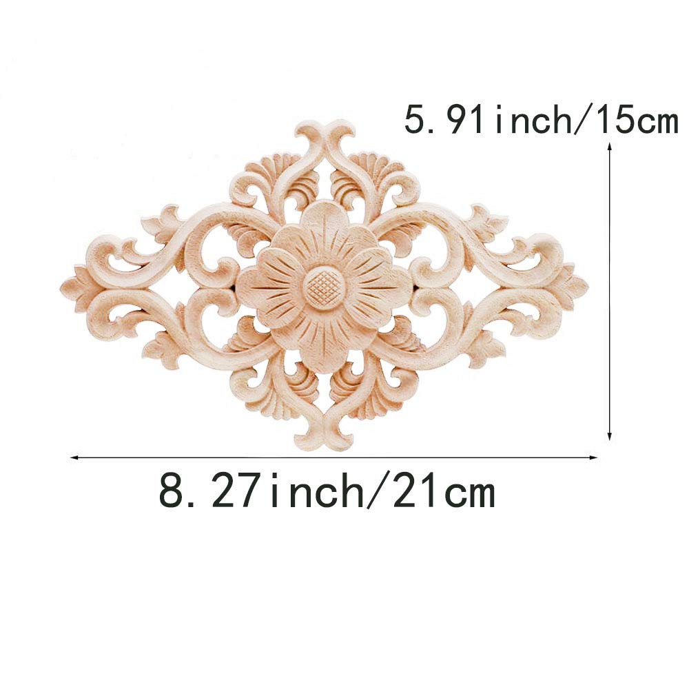 Beoot Hand Carved Wooden Carved Onlay Appliques Wood Carving Decal Unpainted Furniture Bed Door Cabinet Decor (15x10.5cm/5.91x4.13inch)