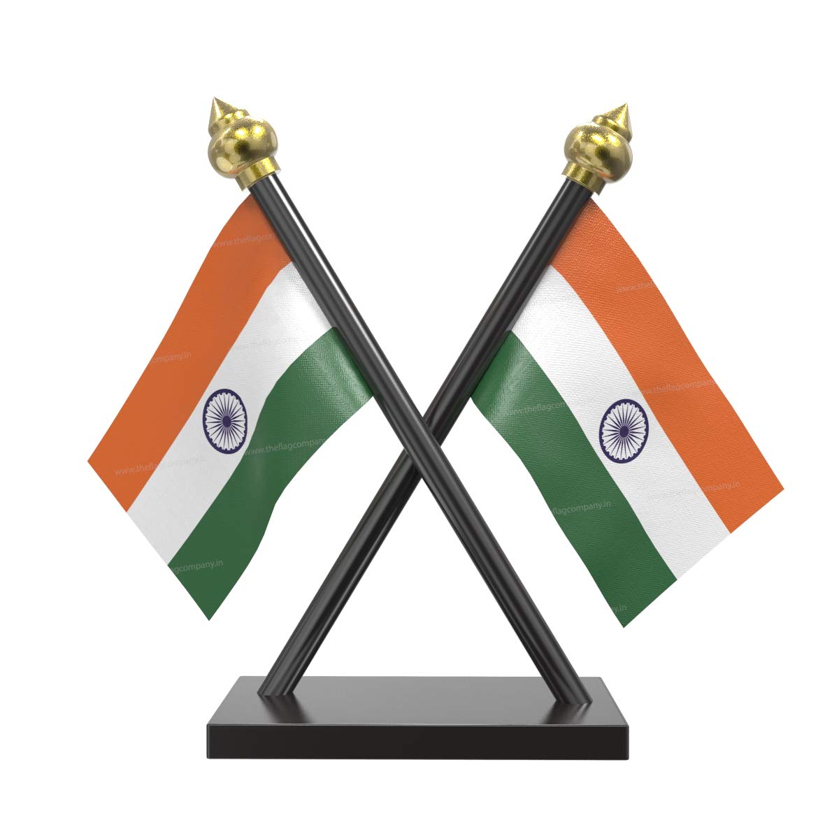 The Flag Company India Cross Desk Flag with Black Acrylic Pole & Base | 4 x 6 Inch Double Indian National Flags | Premium Bharat Table Flag Stand for Office Desk, School, Conference & Events