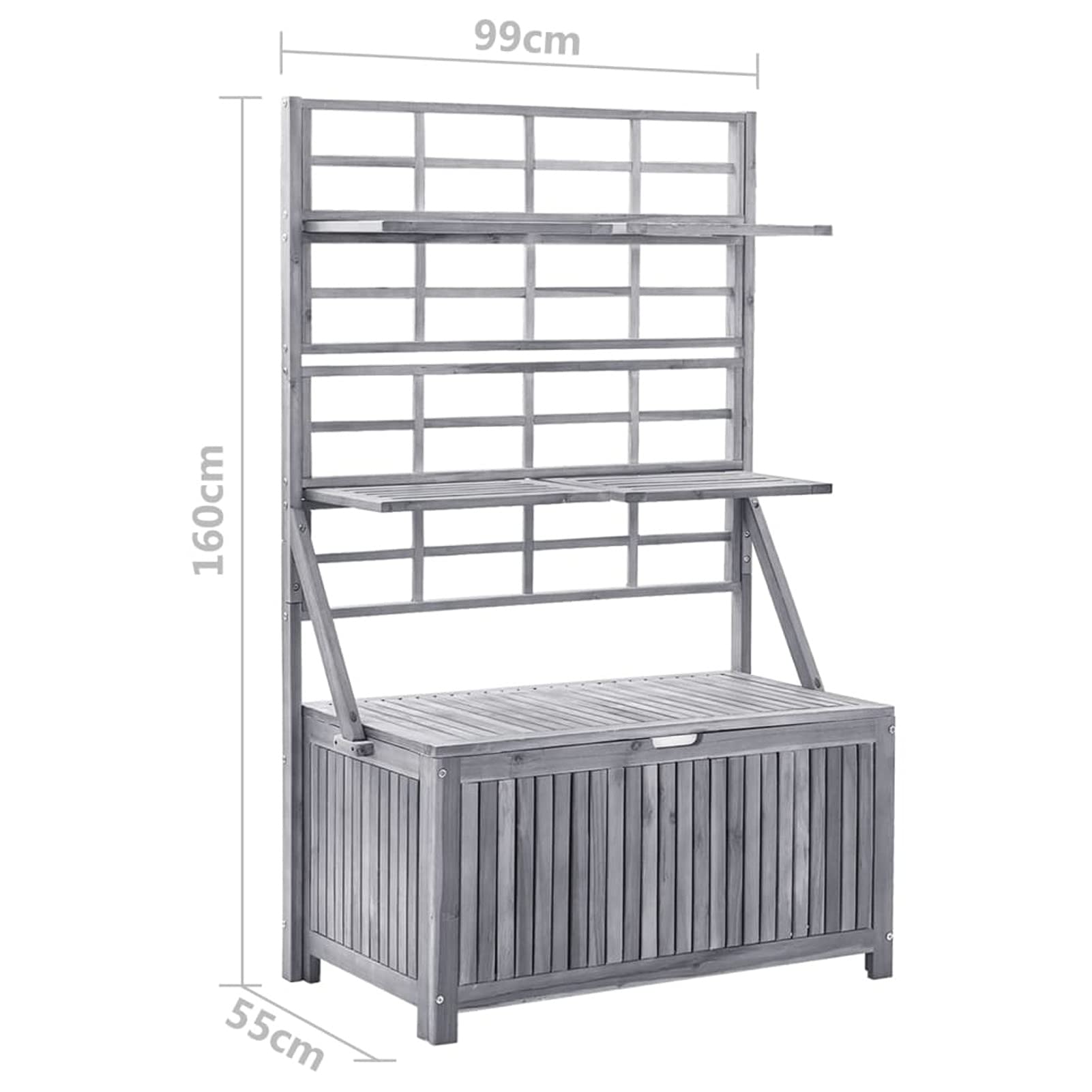 Caja con celosía gris 99 x 55 x 160 cm de madera de acacia, contenedor de jardín, baúles y baúles para exteriores, porta herramientas de jardín, puf de exterior Decor muebles