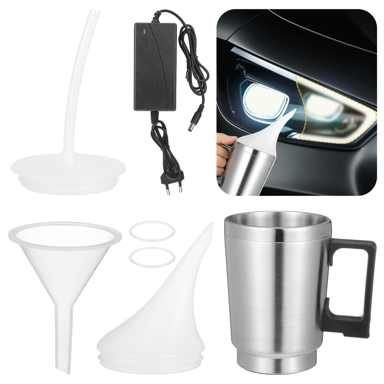 iplusmile Kit Rénovation Phare Voiture Vapeur Polymérisation, Bol Atomisation Chauffant pour Restauration Optiques Opaques et Rayures, Outil Polissage avec Adaptateur Secteur (Sans Liquide)
