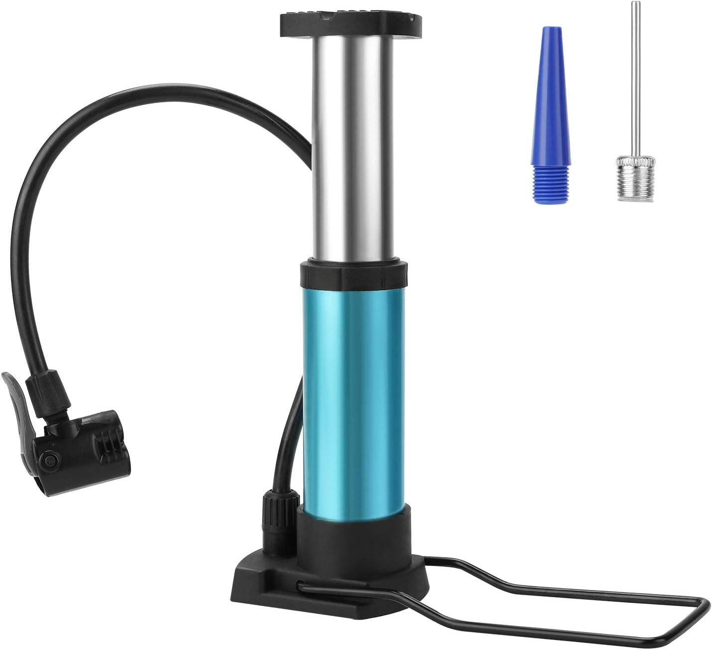 Bike Pump, Foot Activated Bicycle Pump, Portable Mini Bicycle Pump fits Universal Presta and Schrader | Aluminum Alloy Bicycle Tire Pump for Road, Mountain and BMX Bikes,Blue