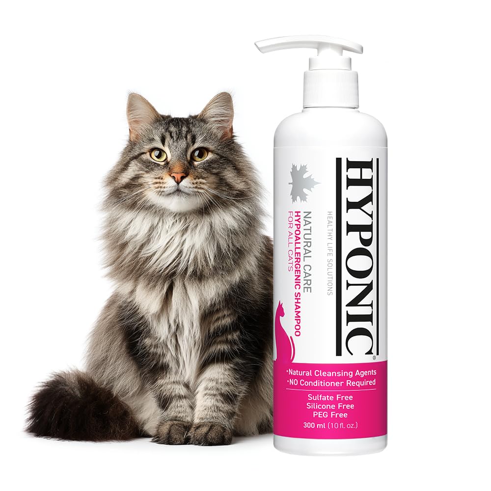 HYPONIC Hypoallergenes Shampoo, geruchsneutral für alle Katzen | Kein Conditioner erforderlich | Sulfat- und parabenfreie (duftend 300ml)