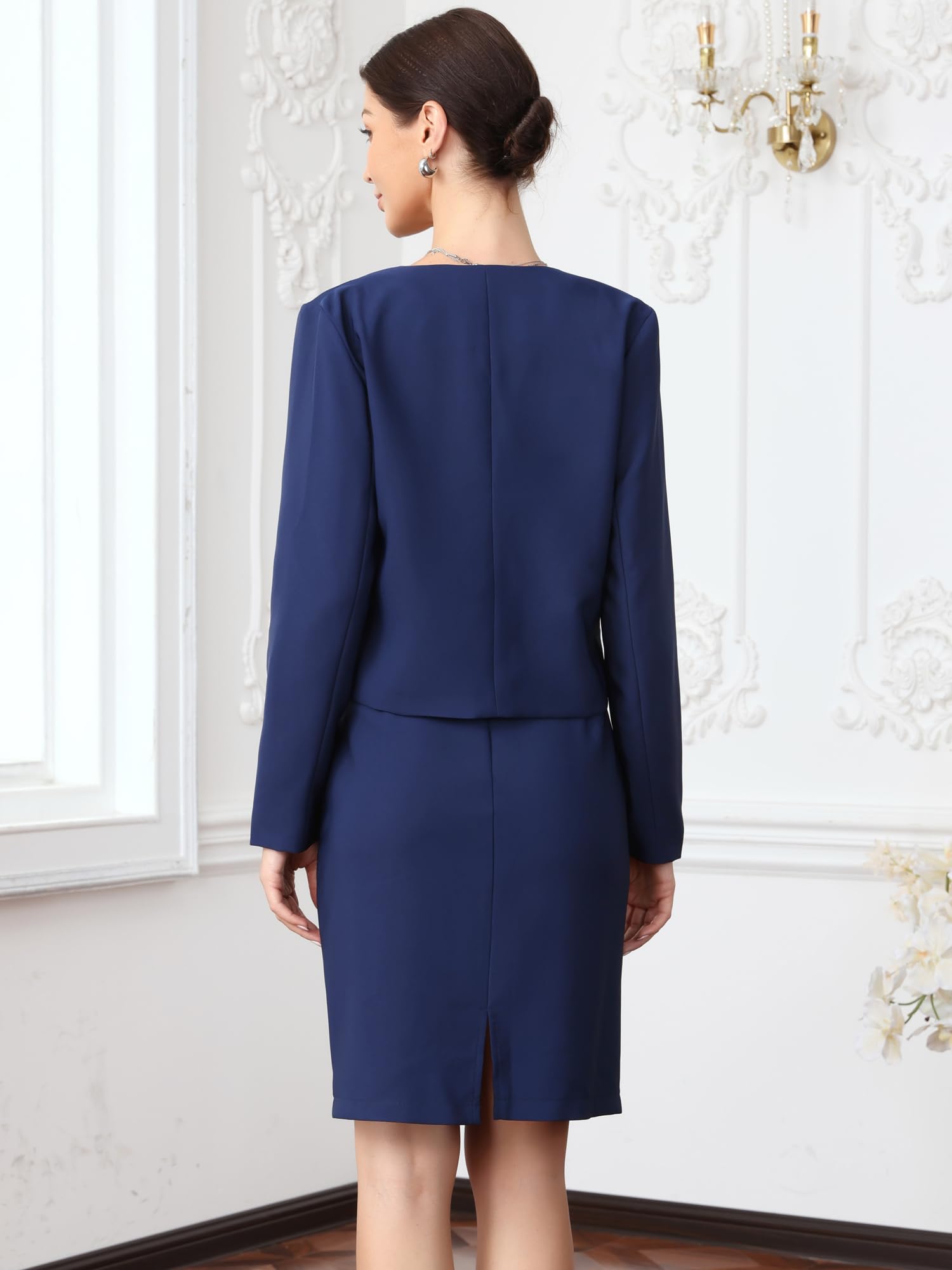 Allegra K Conjunto de Traje de Falda de Negocios para Mujer 2 Piezas para Oficina Trabajo Chaqueta Corta con Abertura Frontal Falda Lápiz