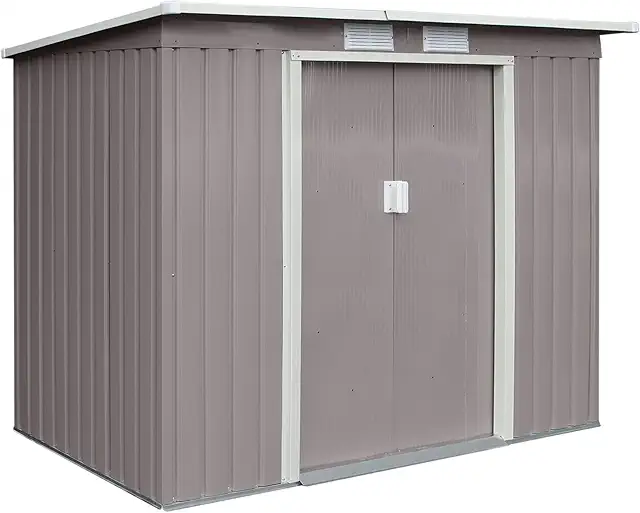 HATTORO P100 Metal Tool Shed - Tuinhuis Geïsoleerd, Light Grey, 213x130x173 cm